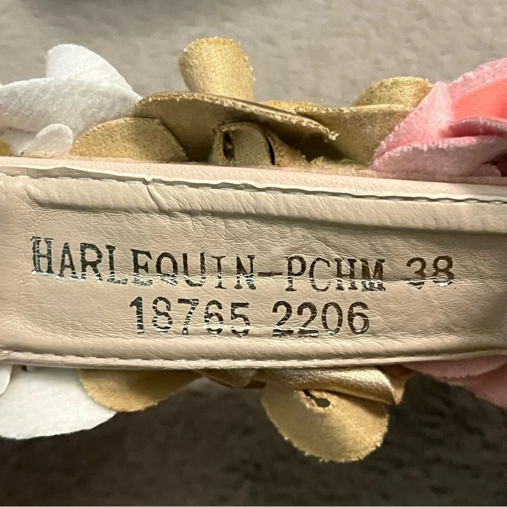 Patrizia Harlequin T-strap Wedge Sandals Size 7.5 Rosettes back zip Girly
